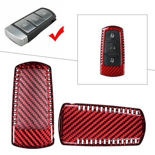 Carbon fiber car remote key shell protective cover for 2009-2012 for Volkswagen CC for Passat B6, red.