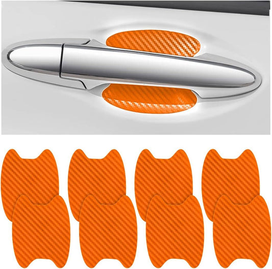 8Pcs Orange Carbon Fiber Car Door Handle Anti-Scratch Protector Film Sticker