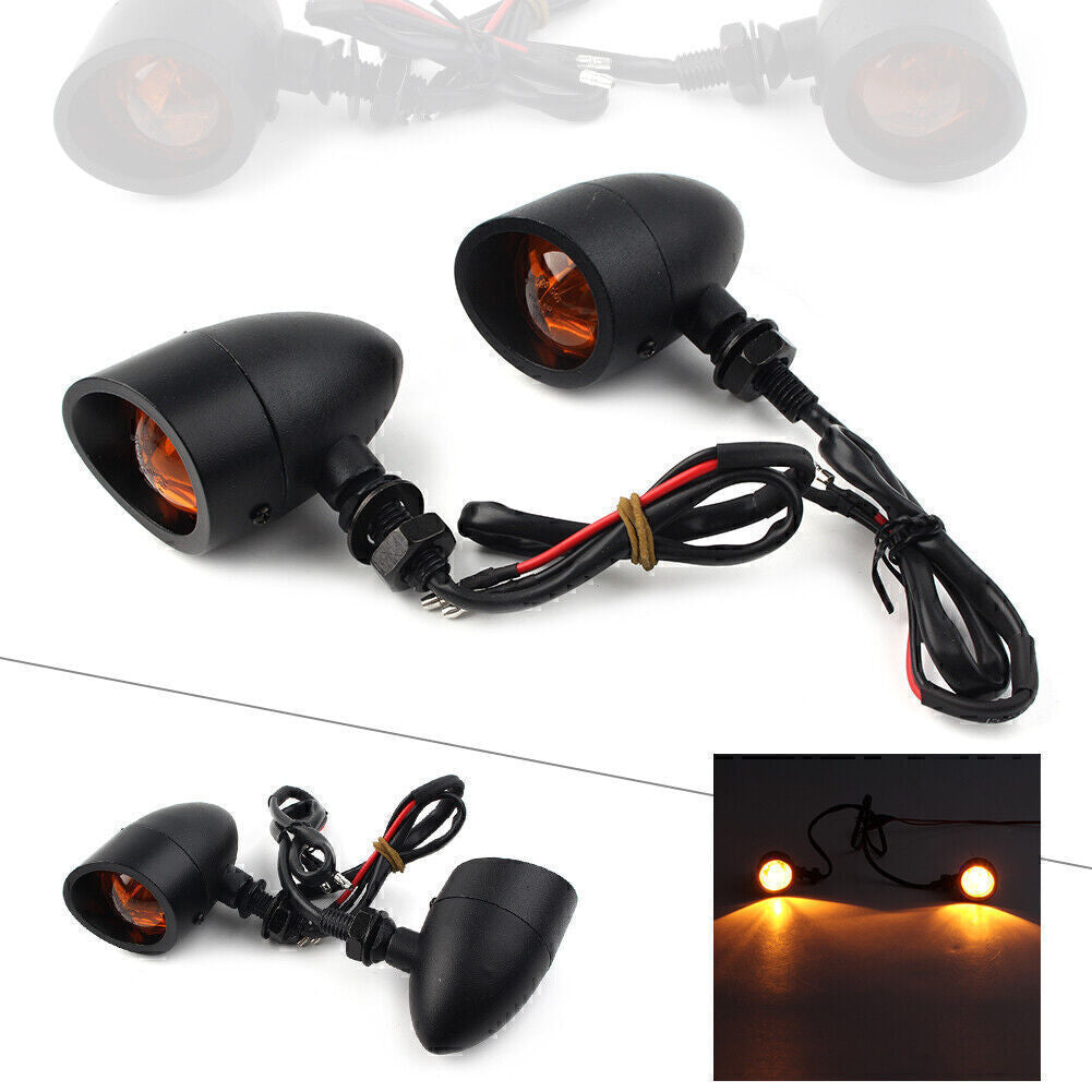 Pair Black Universal Retro Motorcycle Turn Signals Indicator Light