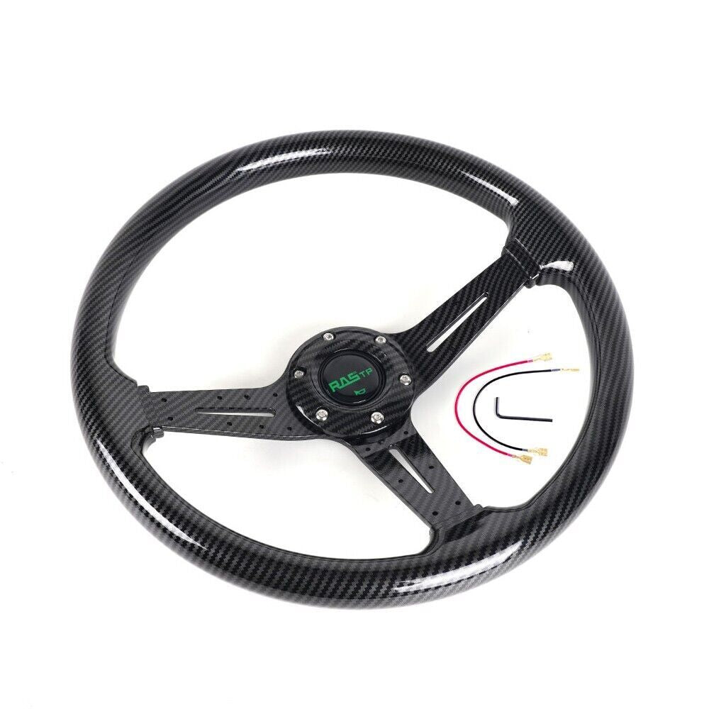 6 Bolt Universal 14inch/345mm Carbon Fiber Racing Steering Wheel Deep Dish