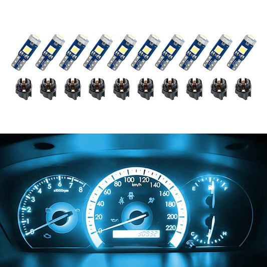 10Pcs T5 LED Lights Car Dashboard High Light Bulb 3030-3SMD Ice Blue Light