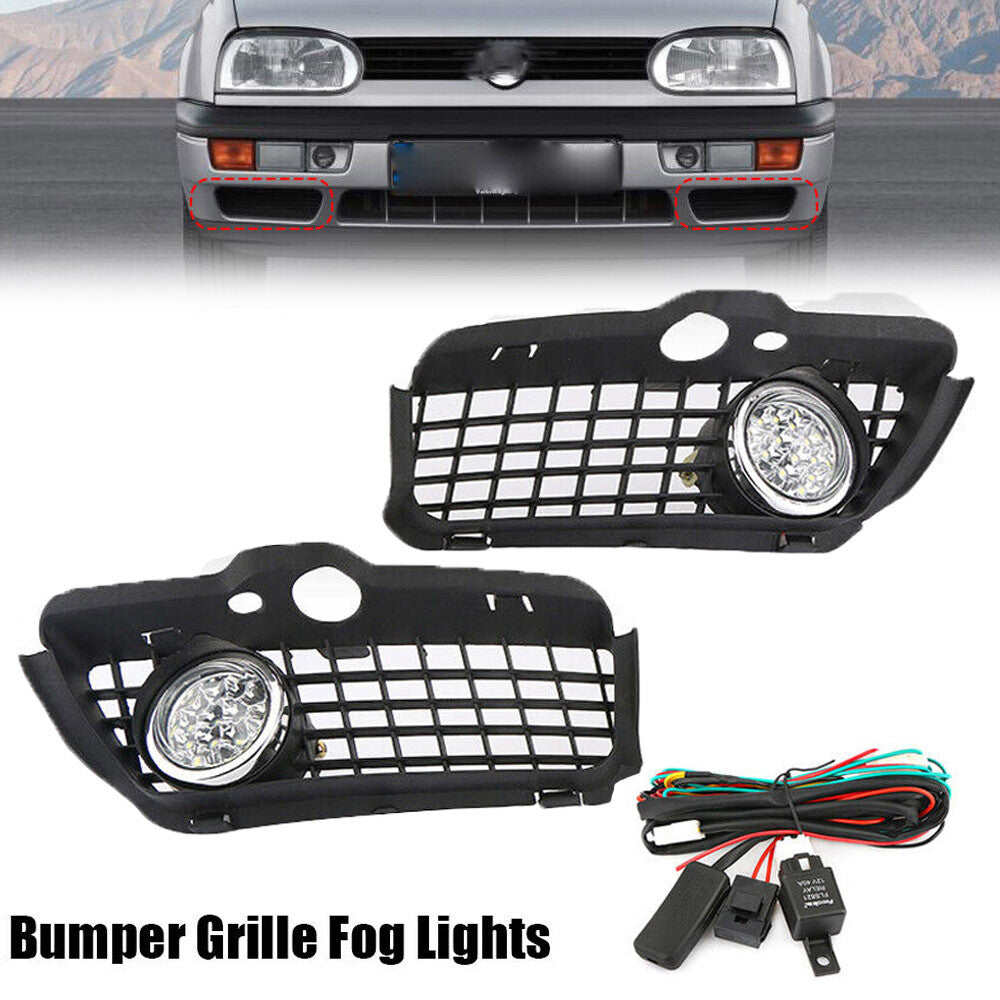 for VW for Golf for Jetta 1993-1998 Cabrio 1995-98 Black Front Bumper Grille Fog Lights
