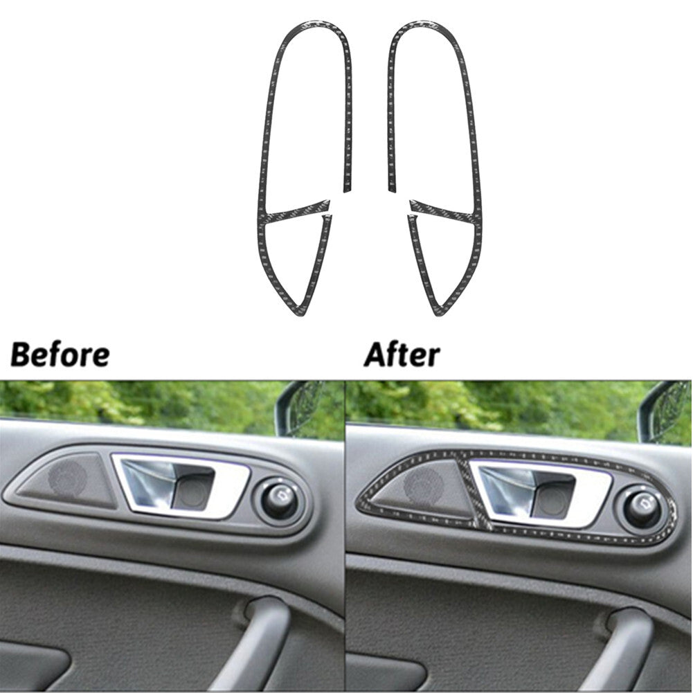 2Pcs Carbon Fiber Front Side Door Handle Cover Trim for Ford Fiesta 2011-2015