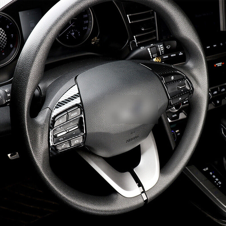for Hyundai Kona 2018-2022 Carbon Fiber Inner Steering Wheel Button Cover Trim