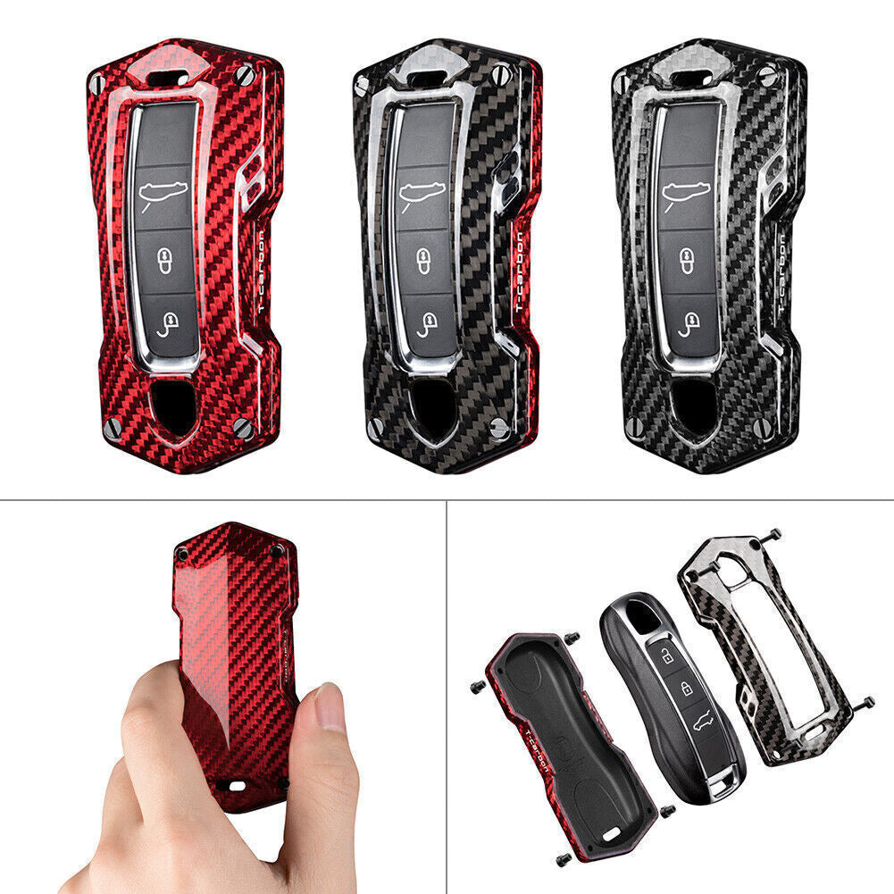 For 2017-2018 for Porsche for Cayenne for Panamera Carbon Fiber Style Car Key Fob Case Cover