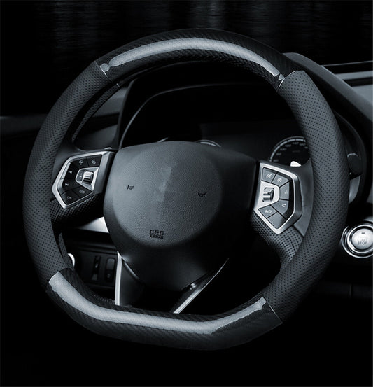 15Inch D Shape Black Leather Carbon Fiber Car Steering Wheel Protector Cover US