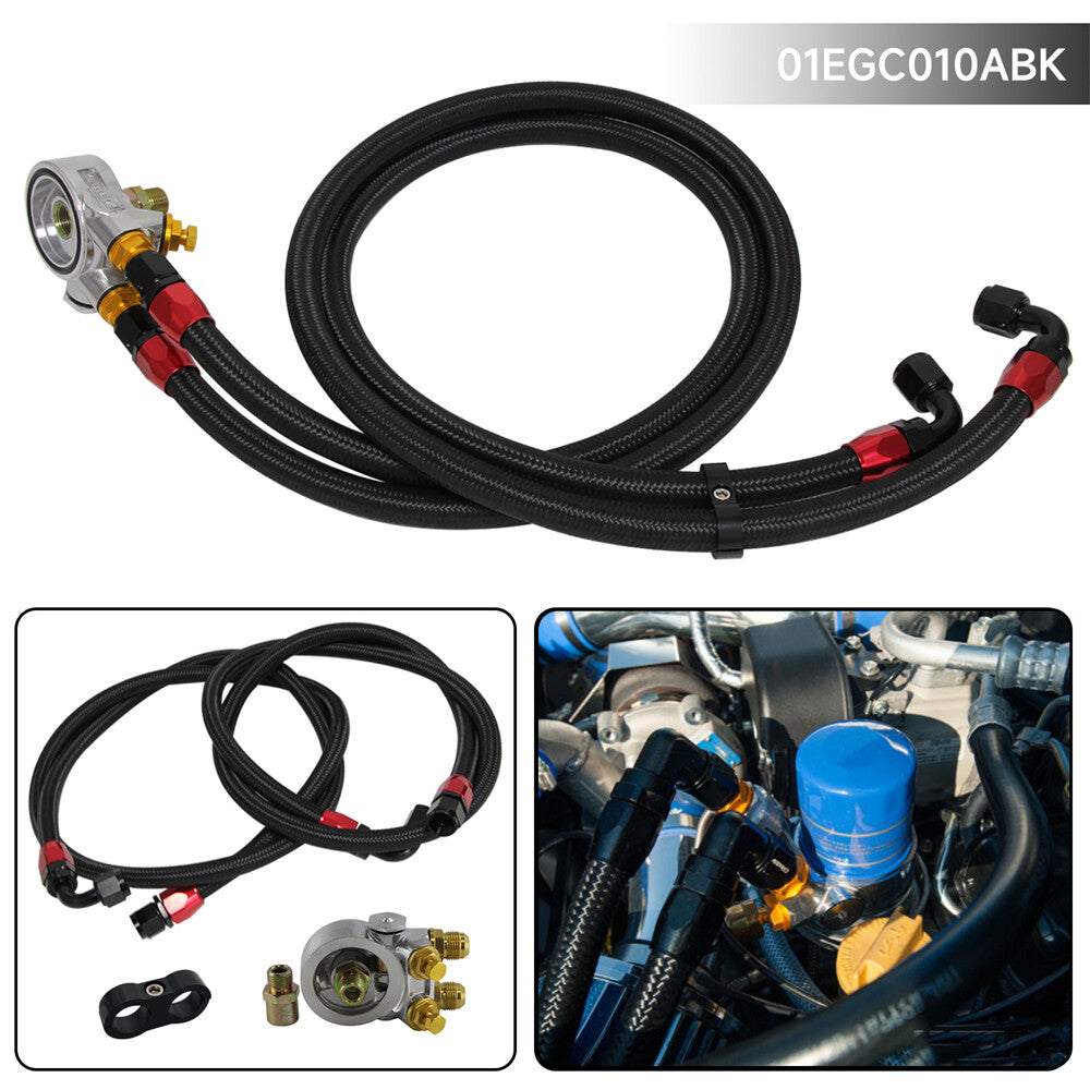 AN10 Oil Line + Oil Filter Cooler Sandwich Adapter Kit Thermostat w/80 Deg 176 F