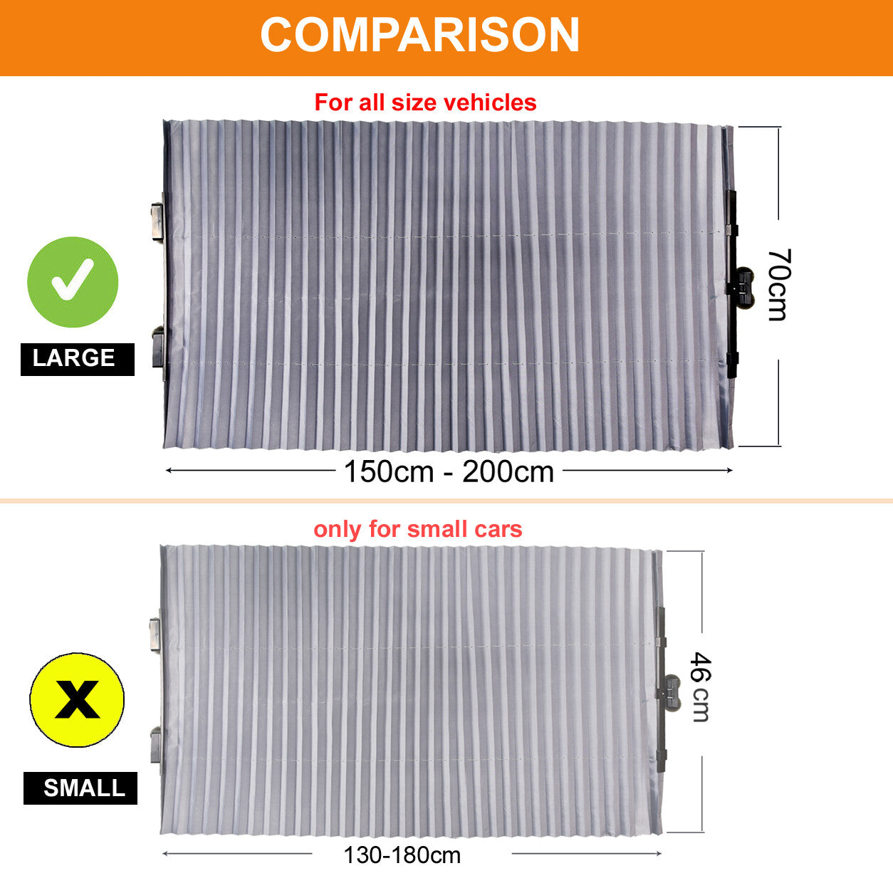 Car retractable sunshade with UV protection for the windshield, 200 x 70 cm.