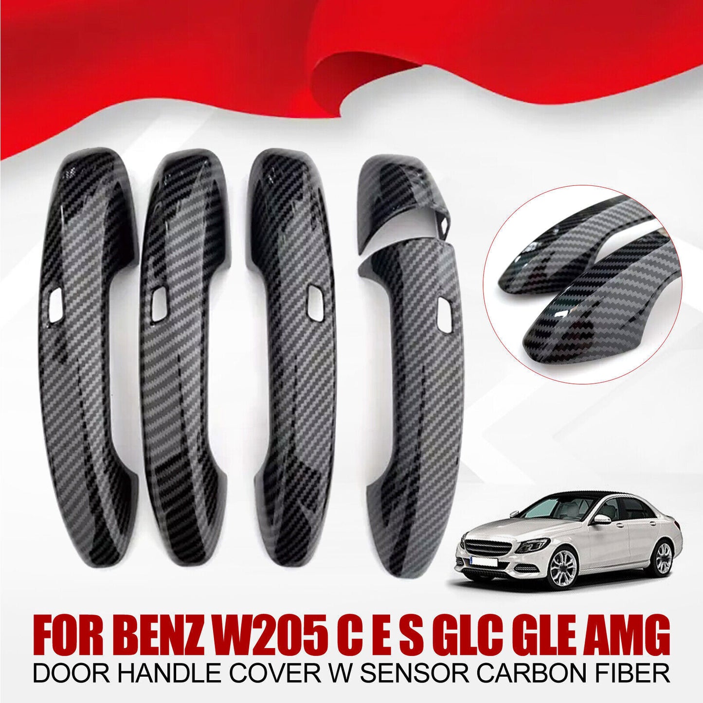 ABS Carbon Fiber Exterior Side Door Handle Cover Trims for Benz GLE GLS 2020-23