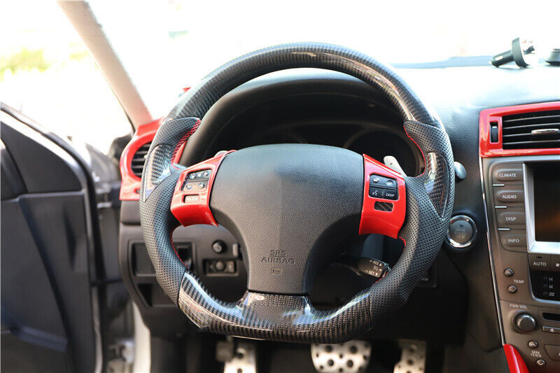 Car Steering Wheel Button Frame Trim Fit for Lexus IS 2006 2010-2011 Bright Red