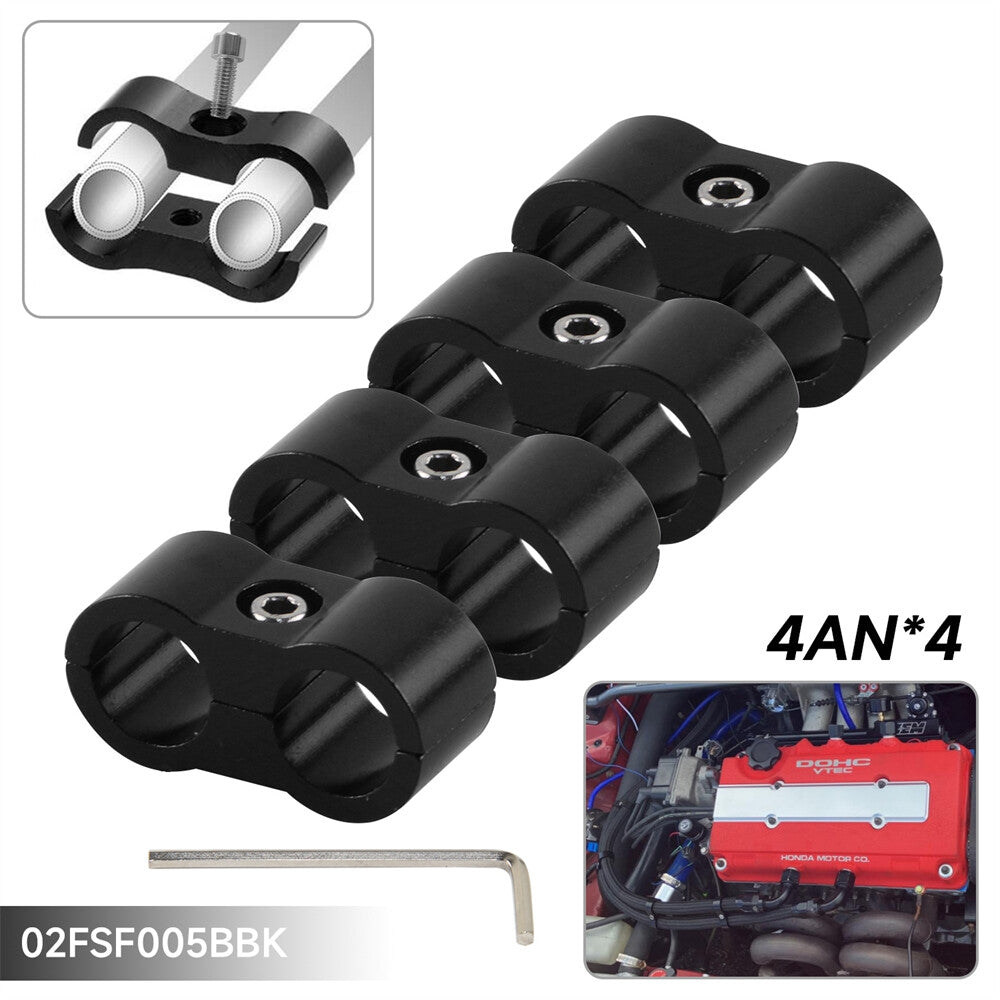 4pcs 4AN 11MM 0.43 Braided Hose Separator Clamp Fitting Adapter Bracket Black