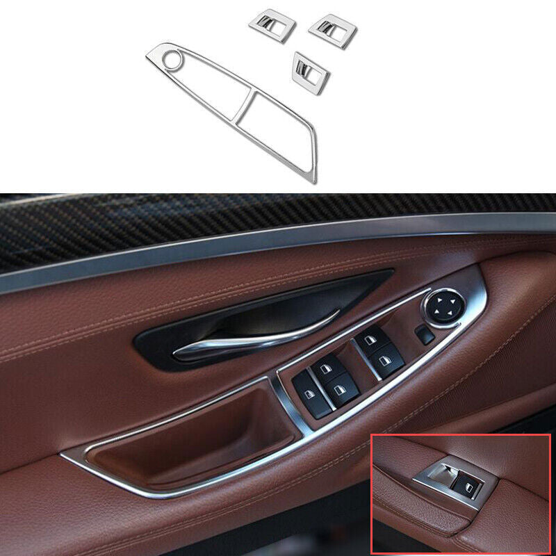 Fit for BMW 5 Series 2011-2016 Matte Silver Window Lock Lift Panel Trim Frame 4P