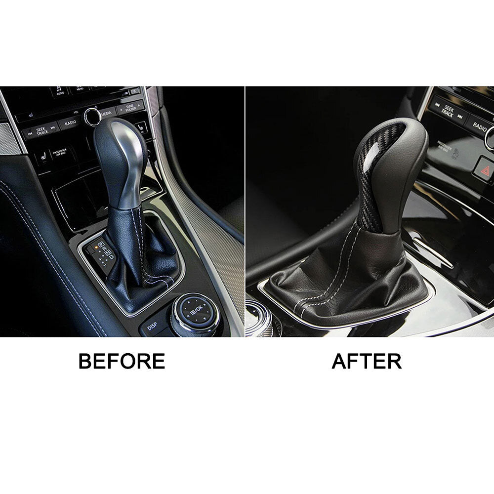 2pcs For 14-17 for Infiniti Q50 Carbon Fiber Steering Wheel Trim + Shift Knob Cover