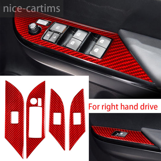 For T@yota Hilux Revo 15-21 RHD Window Lift Switch Button Cover Red Carbon Fiber