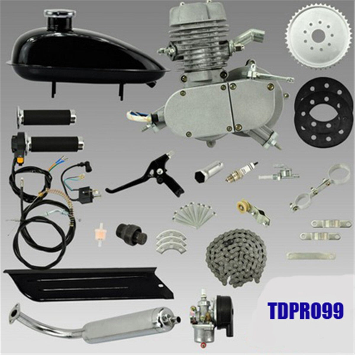 50cc 2-stroke gas engine motor kit DIY electric bicycle push bike silver