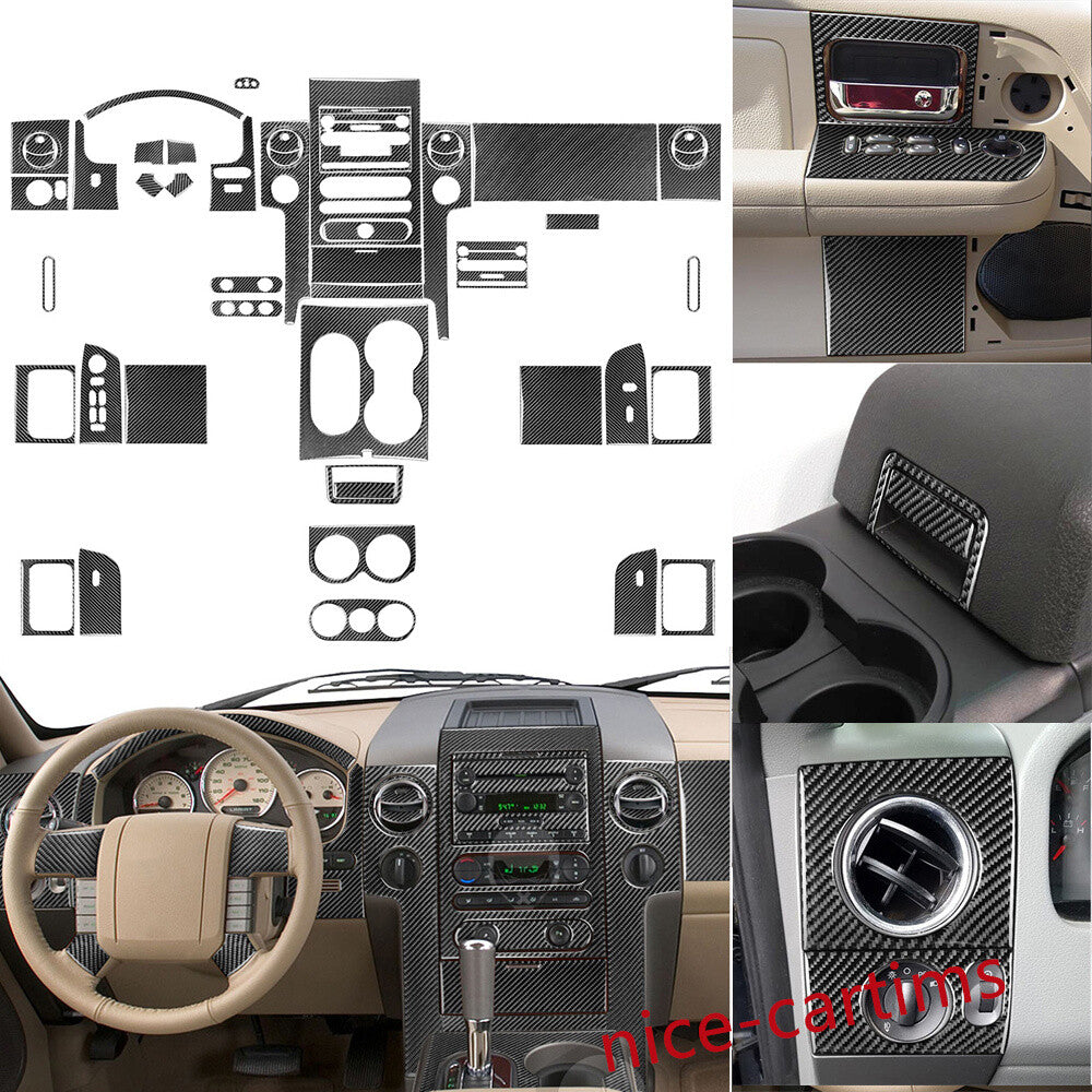 50Pcs Carbon Fiber Interior Full Set Decor Trim Kits for Ford F150 FX4 2004-2008