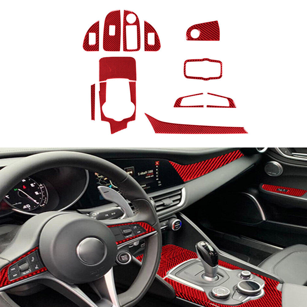 12Pcs Red Carbon Fiber Full Interior Cover Trim for Alfa Romeo Giulia 2017-2019