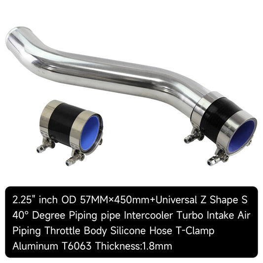 57mm 2.25'' S / Z Shape Aluminum Turbo Pipe Piping Tube +2PCS Silicone Hose BK
