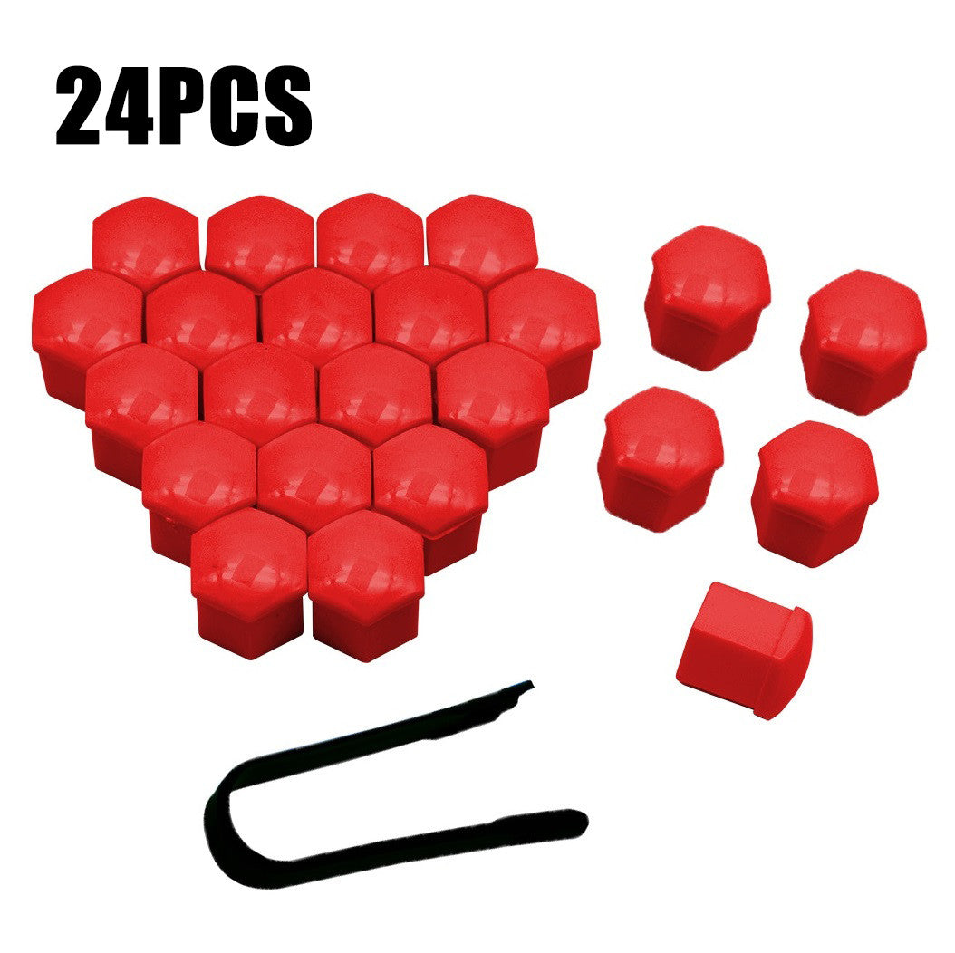24pcs Red Car Wheel Nut Lug Cover Auto Hub Screw Caps Bolt Rims Tire Tool