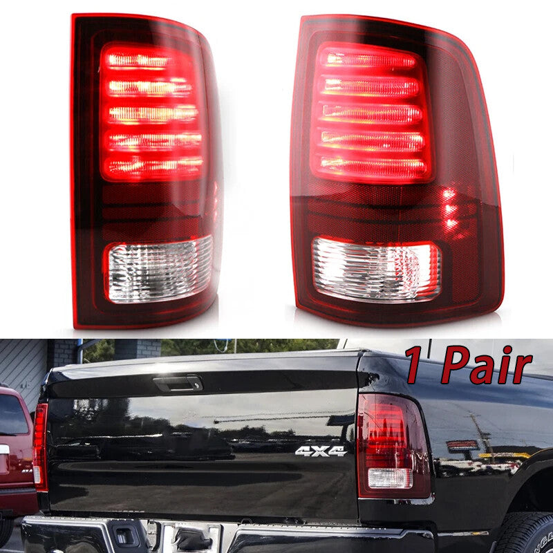 One pair of rear LED taillight assemblies for Dodge for Ram 1500 2013-2018 turn signals.
