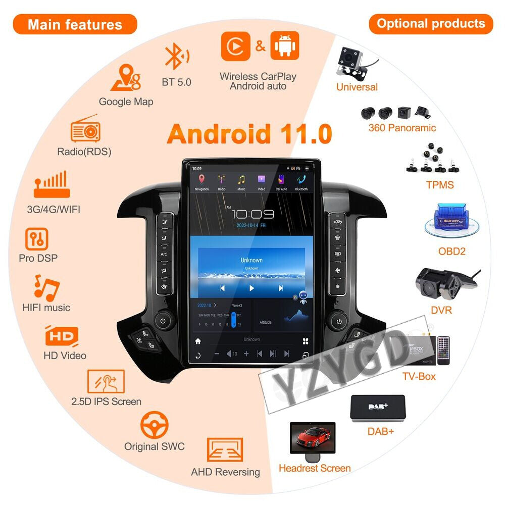Android for Chevrolet Silverado for GMC for Sierra 2013-2020 14.4 Car Radio 2Din Screen
