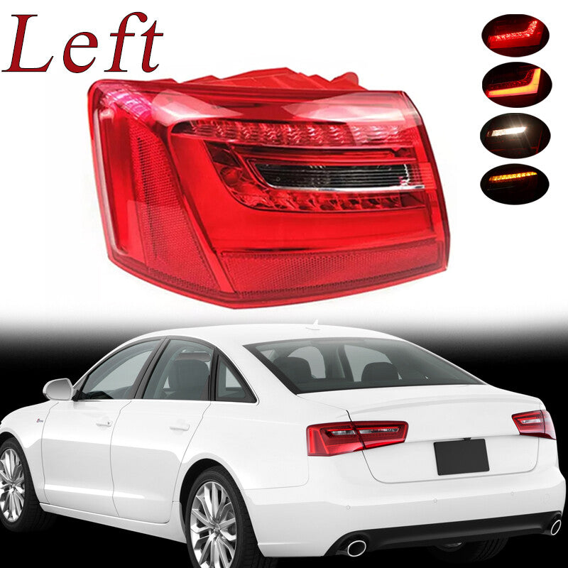 One-piece left outer LED taillight and brake light assembly for Audi A6 2012-2016.