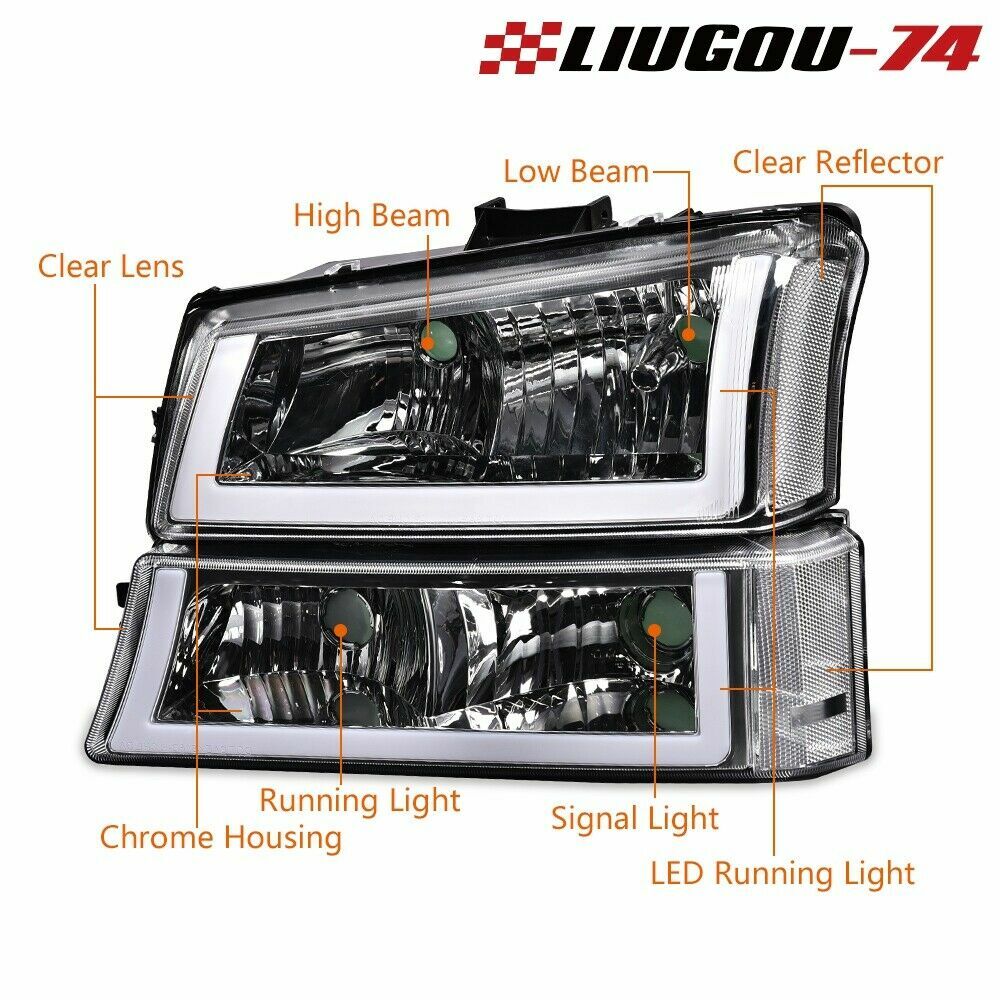 CHROME HOUSING Transparent Headlight with LED DRL, suitable for 2003-2006 SILVERADO, new.