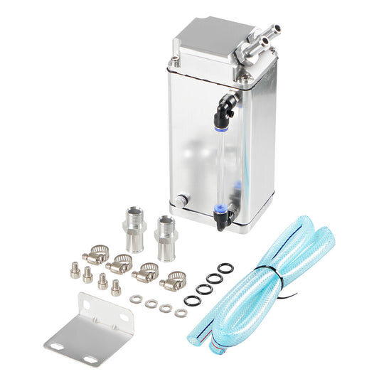 Oil Catch Can Square Shape Reservoir with Breather Filter Silver 500ML Aluminum