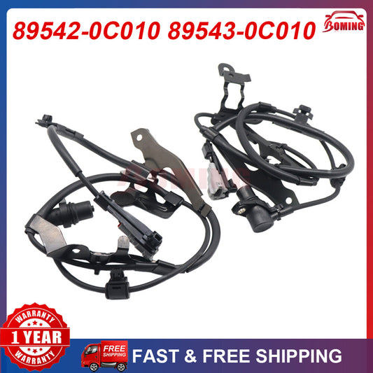 Two ABS wheel speed sensors, 89542-0C010 and 89543-0C010, for Toyota Sequoia Tundra.