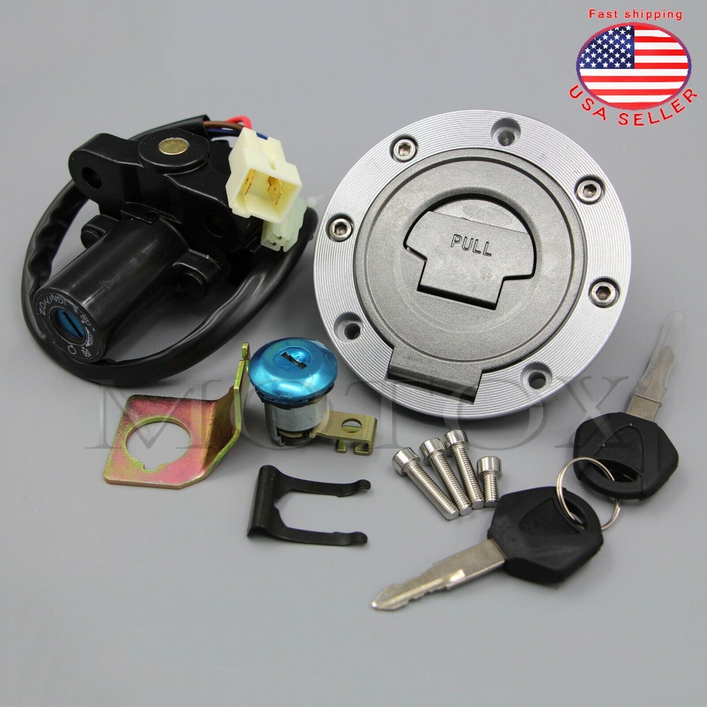 Fit for Yamaha YZF R1 FZ6 R6 Fuel Gas Cap Ignition Switch for Seat Lock W/ Key Set