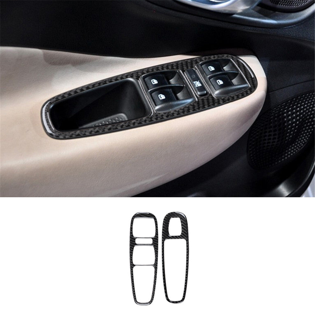 2Pcs Front Door Window Control Panel Trim Carbon Fiber for Fiat 500L 2014-2017