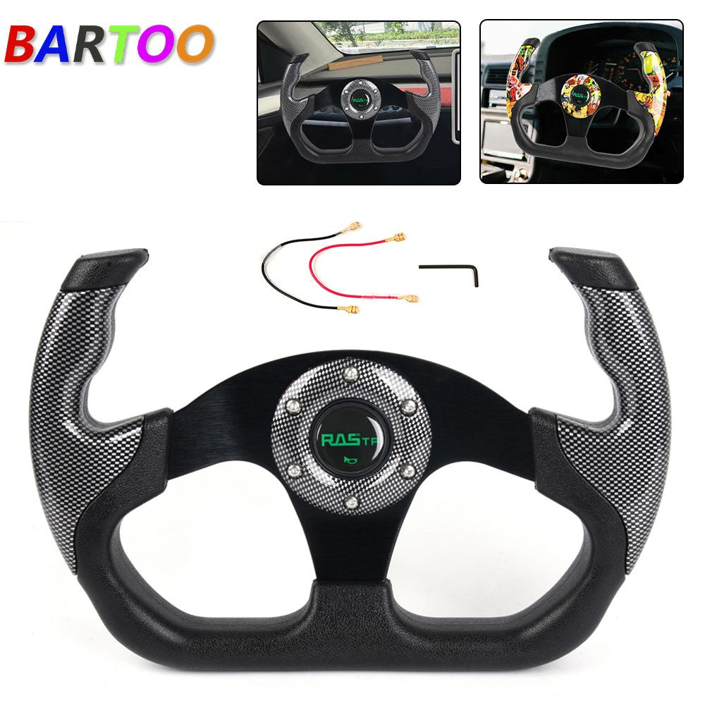 Universal 6 Hole 13/325mm Flat Drift Racing Steering Wheel U-Shape Horn Button