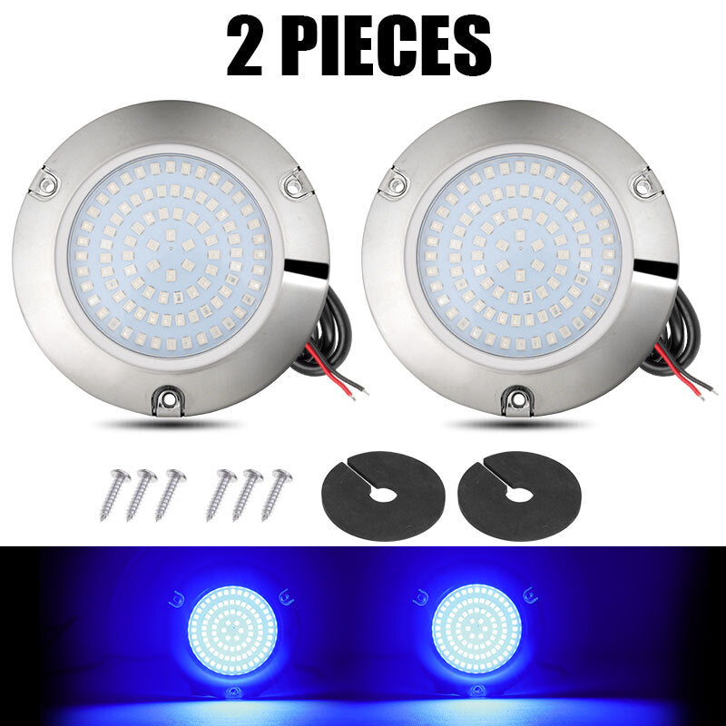 2x Blue 90 LED Underwater Pontoon Marine/Boat/RV Transom Light Stainless Steel