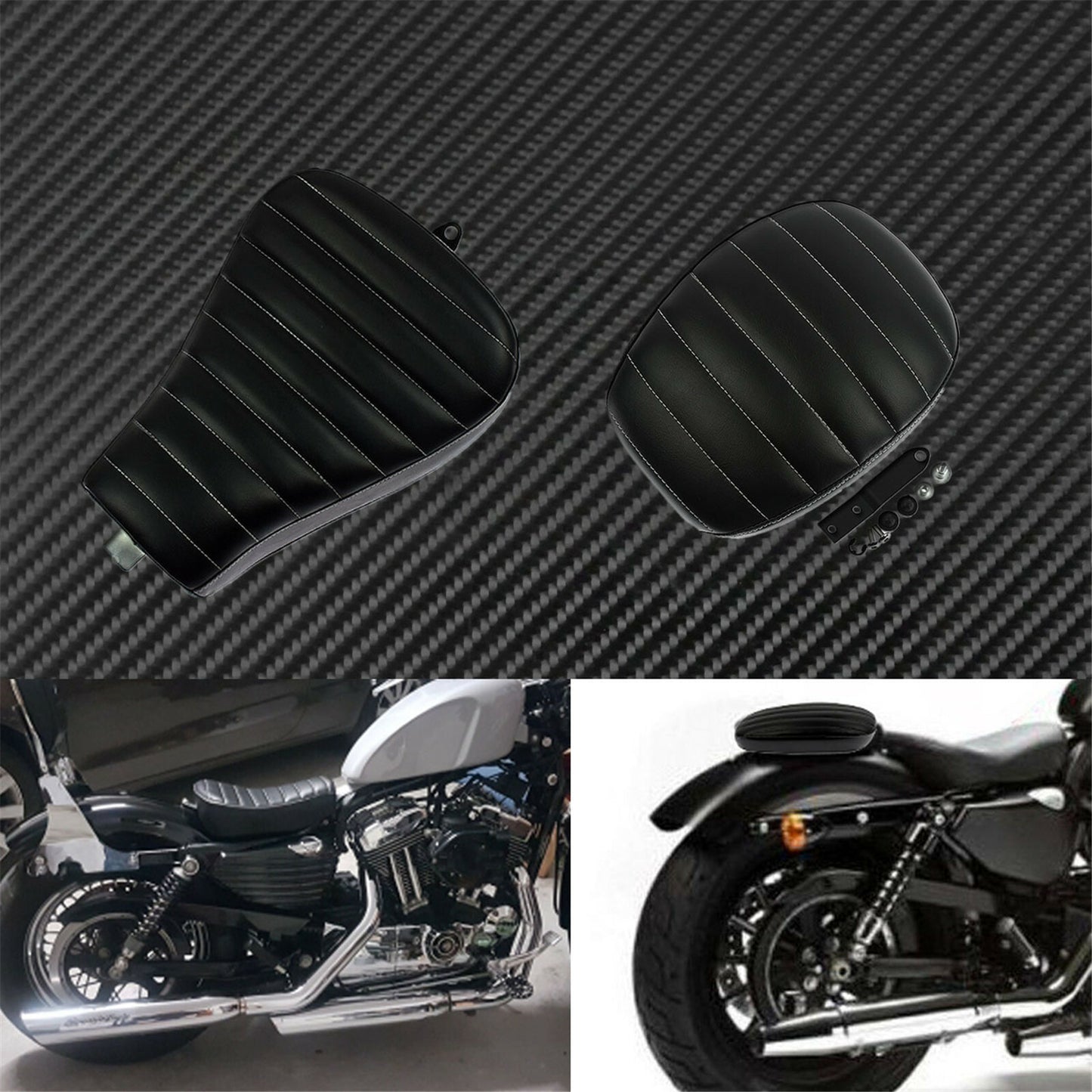 Motorcycle Stripe Driver Solo for Seat +Passenger Pad Fit for Harley XL 2010-2015