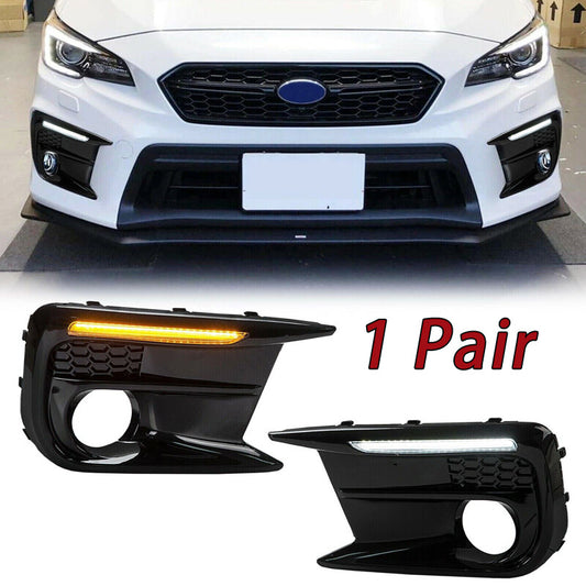 1Pair LED DRL Fog Lights Bezel Cover for Subaru WRX/STI 2018-2021 White/Amber