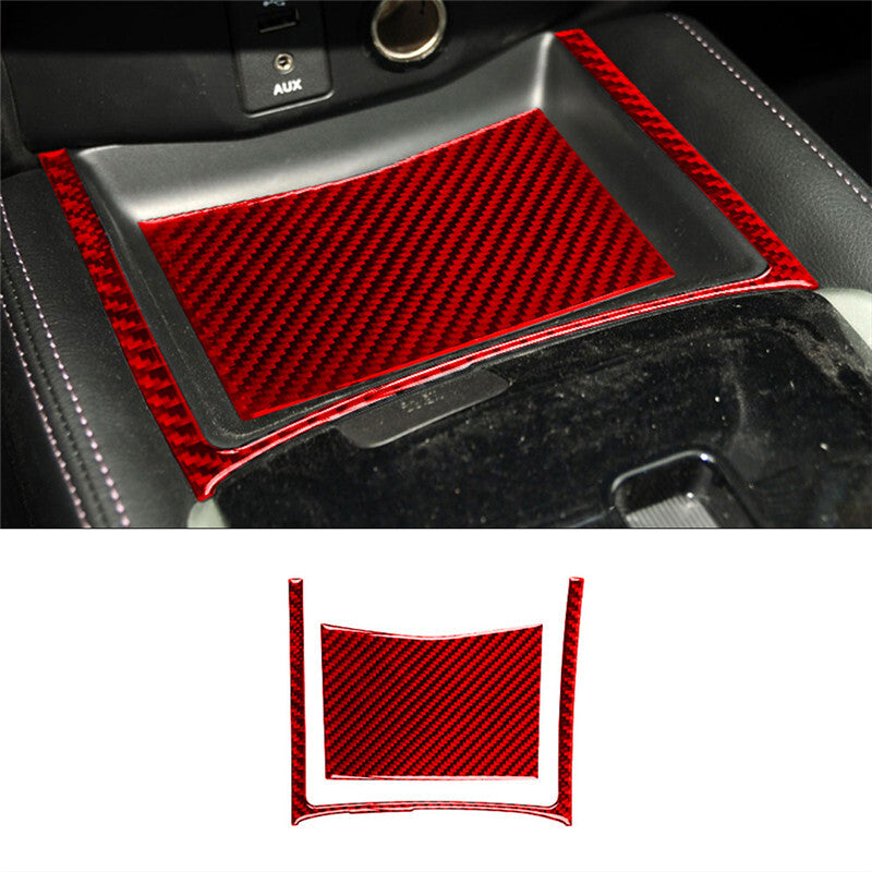 Red Carbon Fiber Center Storage Box Panel Trim Cover for Nissan Rogue 2014-2016