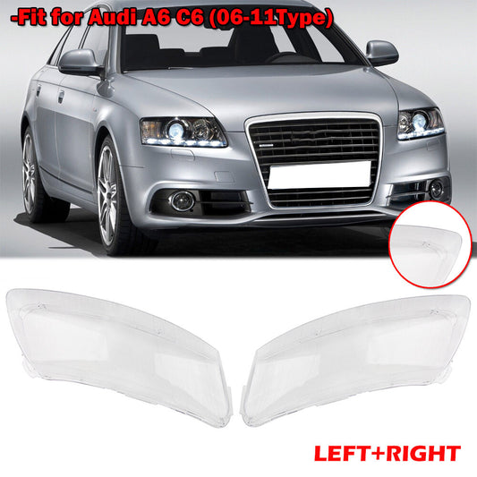 2-Piece Headlight Lens Cover for Audi A6 C6 2006 - 2011 (Left and Right)