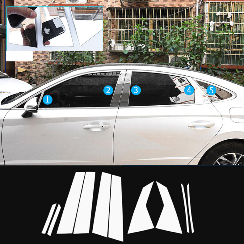 Chrome Pillar Posts for Hyundai Sonata 20-23 10pc Set Door Trim Mirror Cover Kit