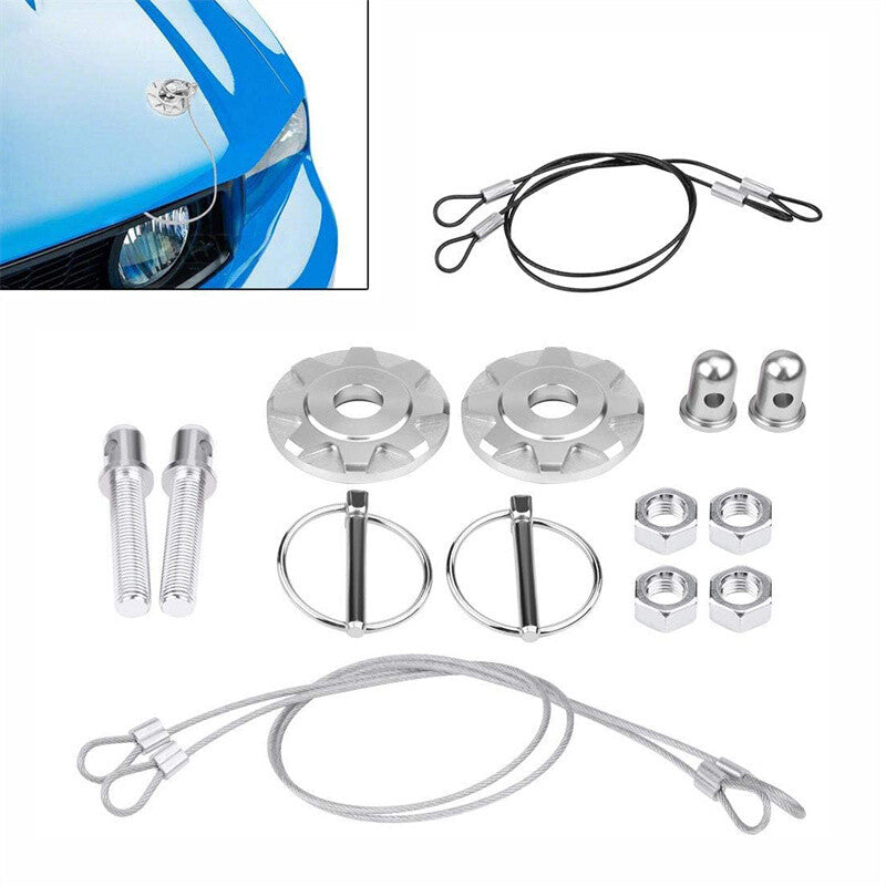 2x CNC Aluminum Universal Car Bonnet Hood Pin Lock Latch Appearance Kit Silver