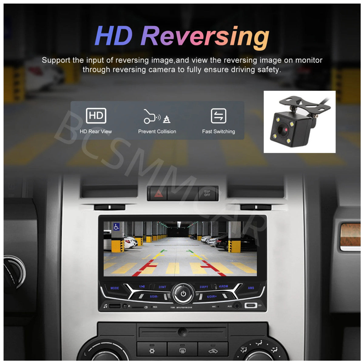6.86in Double Din Car Stereo Radio For Carplay Multimedia MP5 Player W/Camera