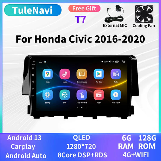 Android Auto CarPlay Car Radio for Honda for Civic 2016-2020 GPS Video Player Screen