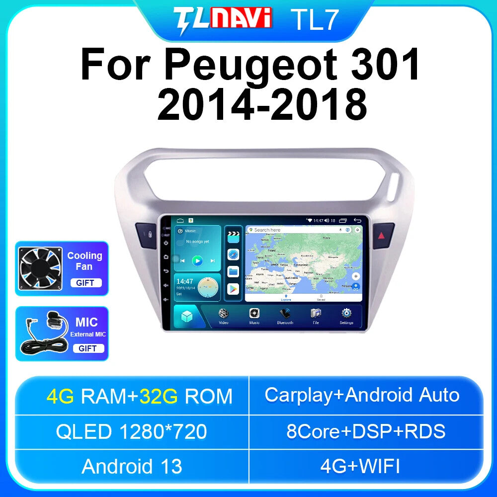 for Peugeot 301 for Citroen Elysee 2014-2018 Car Radio GPS Multimedia Player Screen