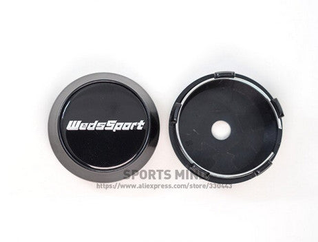4-Piece Set of 60mm Weds Sport Black Wheel Center Caps, Hub Caps, Badges, TE37