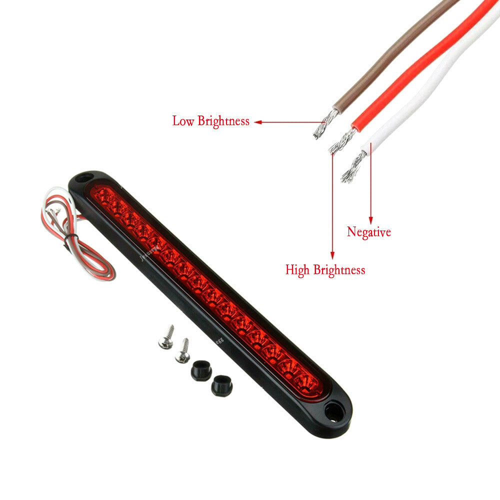 2X 250MM 15 LED Red Sealed Trailer Truck RV Stop Tail Rear Brake Turn Light Bar