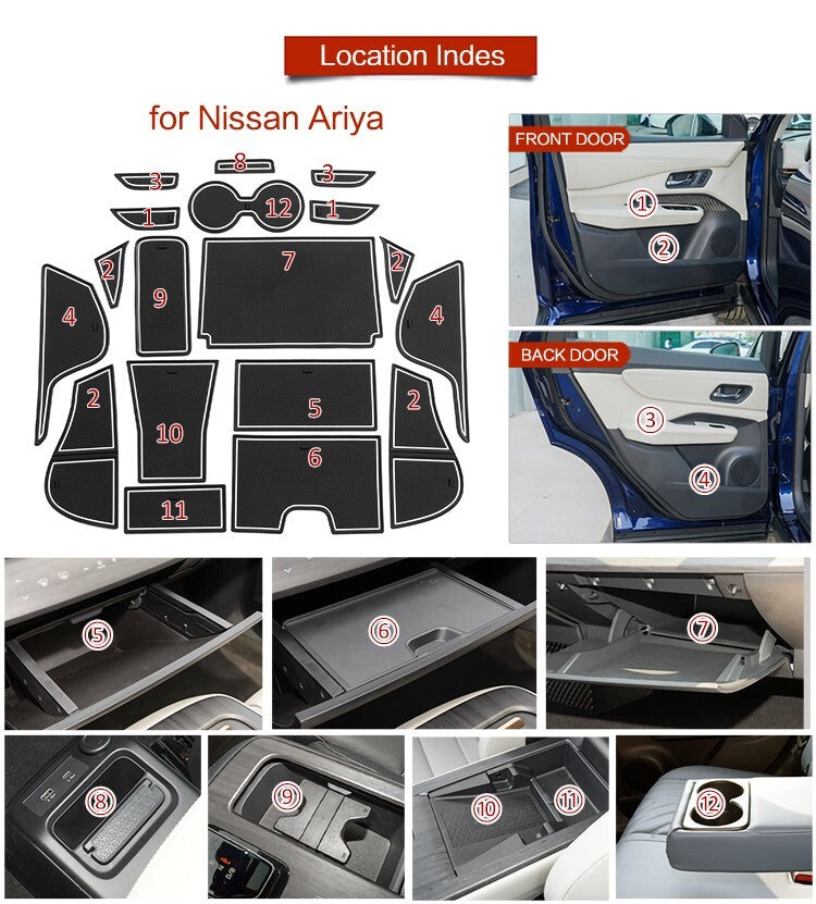 Anti-Slip Gate Slot Mat for Nissan ARIYA 2022 2023 Car Door Groove Pad Red