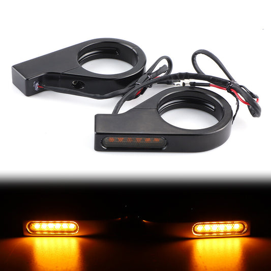 2X Motorcycle Front Fork Tubes Clamp 41mm LED Turn Signals Light Blinker Amber