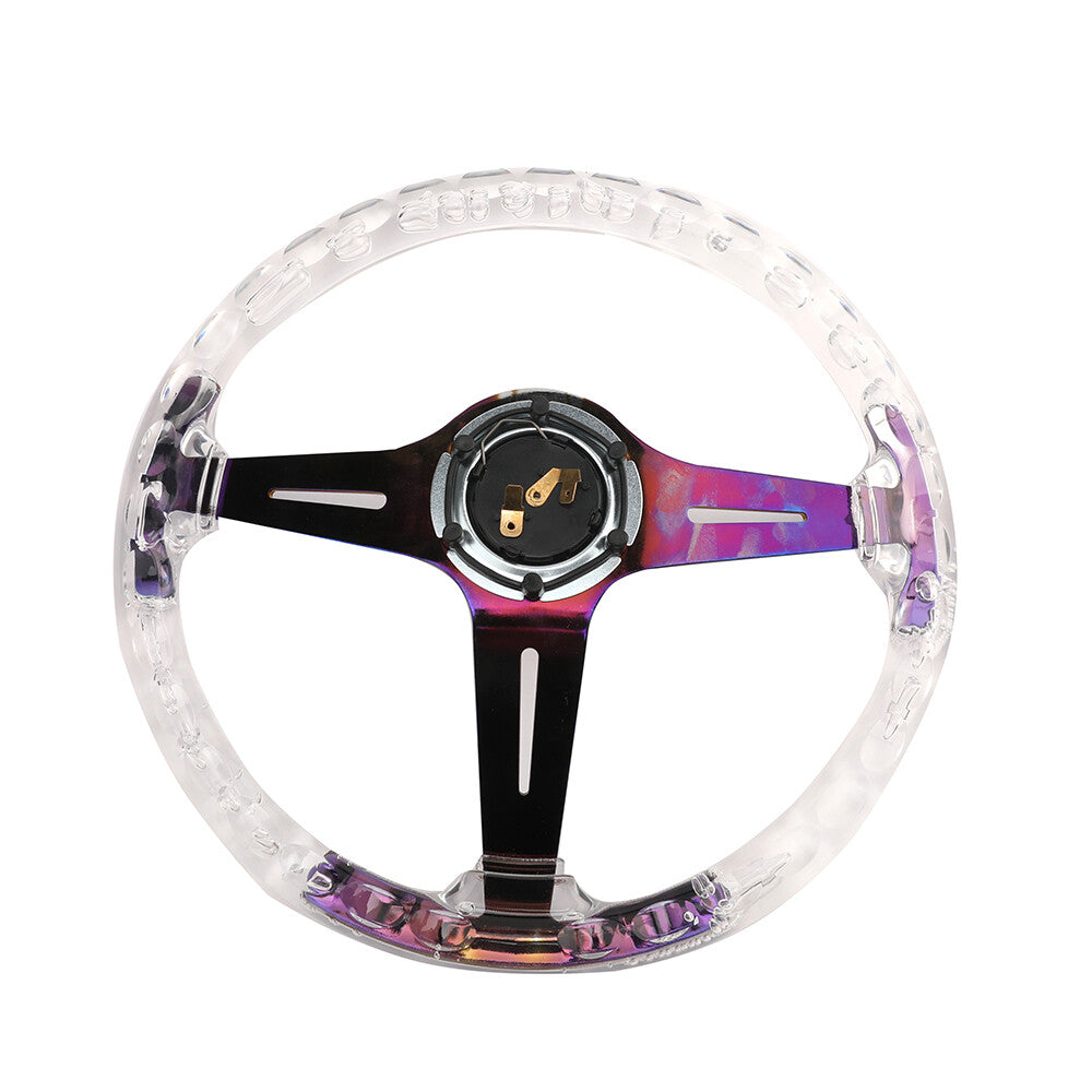 350mm 14 Deep Dish Acrylic Racing Steering Wheel Neo Chrome +Quick Release