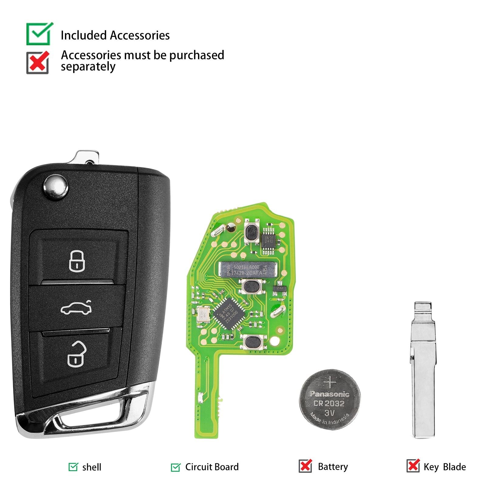 5PCS XSMQB1EN for Smart Remote Control Key For MQB Type Filp 3 Buttons