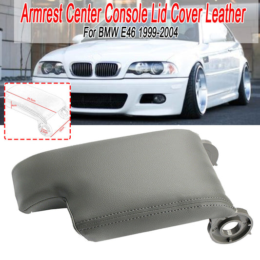 Armrest center console cover protective cover, leather gray, suitable for BMW E46 1999 - 2004